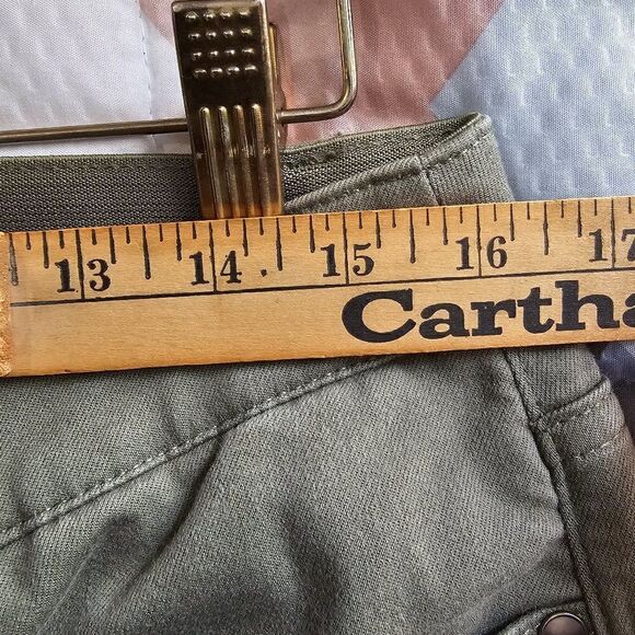 EUC CHRISTOPHER & BANKS SIGNATURE SLIMMING PETITE CAMO GREEN STRETCHY PANTS 12P - Picture 11 of 12